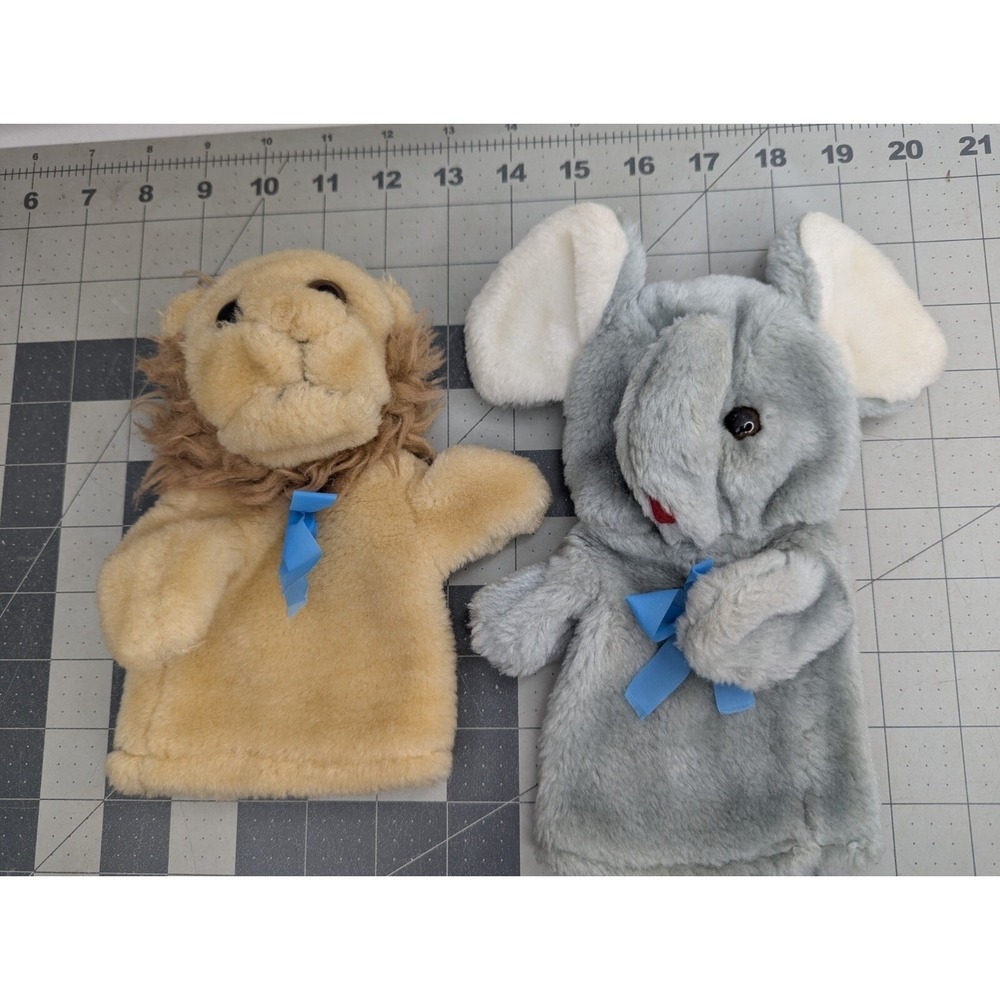 Lillian Vernon Plush Hand Puppet Lion Elephant Lot Stuffed Animal Toy